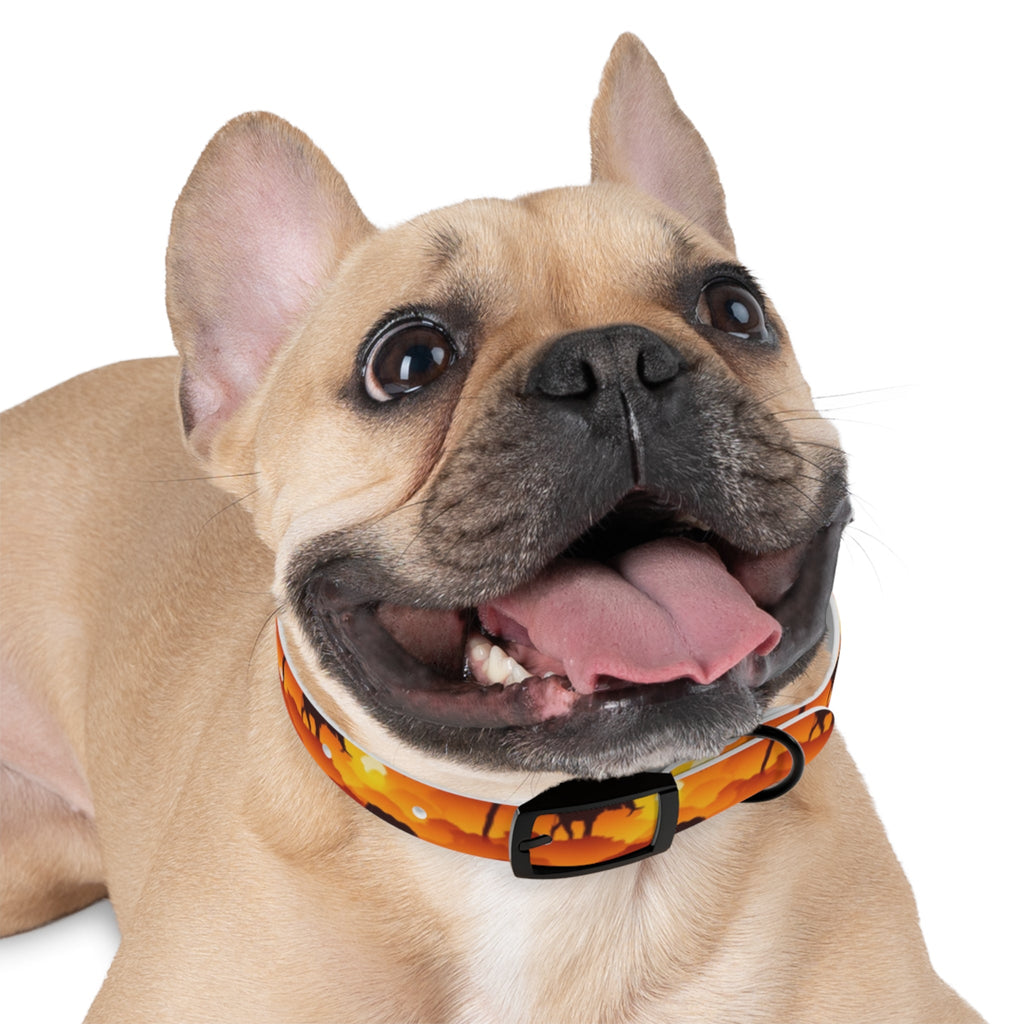Savanna Sunset Tapestry: Elephants and Acacias in Endless Horizon - Pet Collar Pet Zen