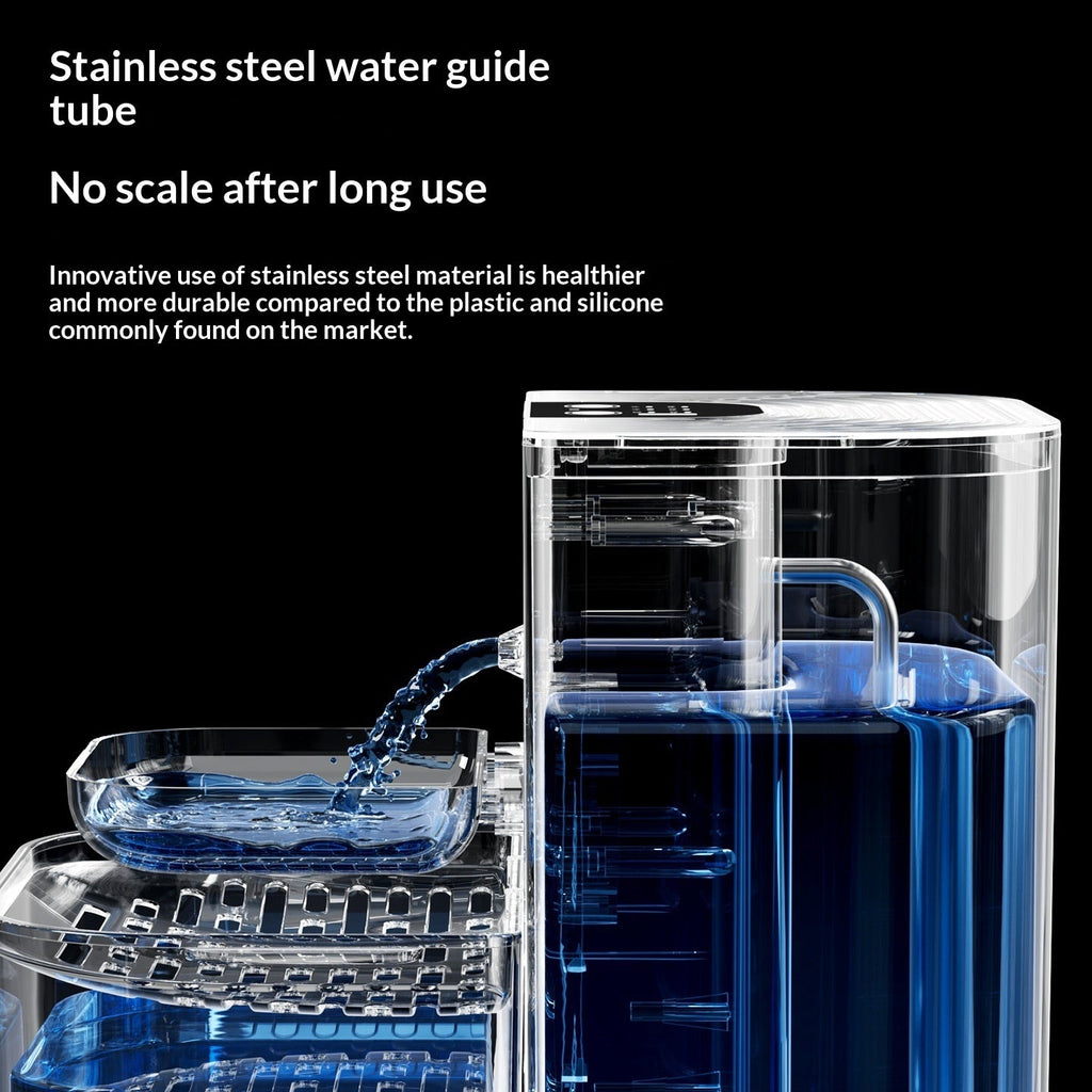 Thermostatically Controlled Plug-Free Pet Water Fountain With Automatic Tilting Feature Flowing Water