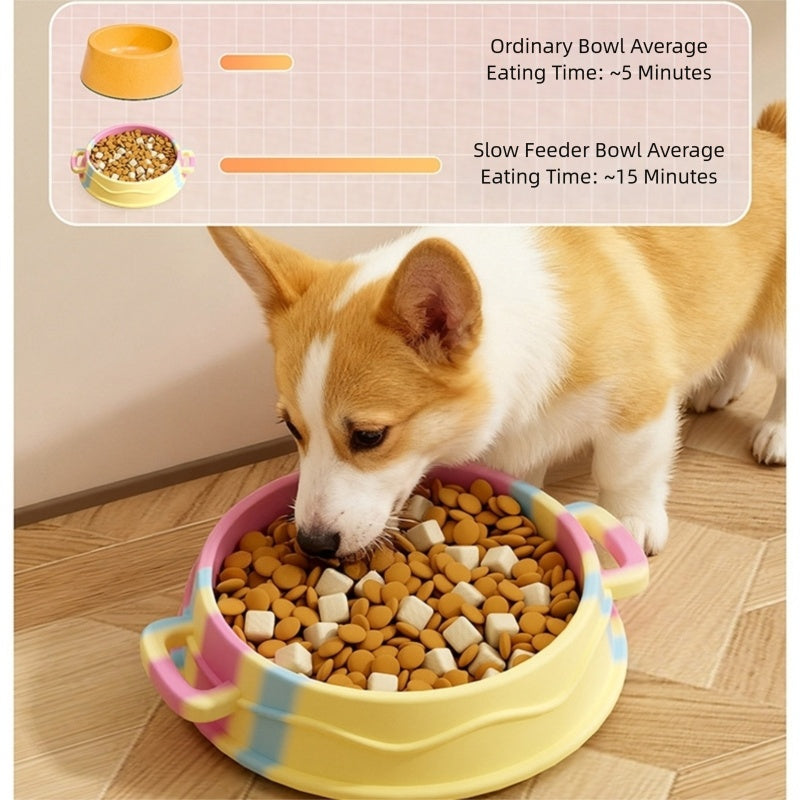 Cross-border Dog Bowl, Double-ear Handle Silicone Slow Food Bowl, Dog Pet Small Dog Slow Food Mat, Anti-choking Slow Food Bowl