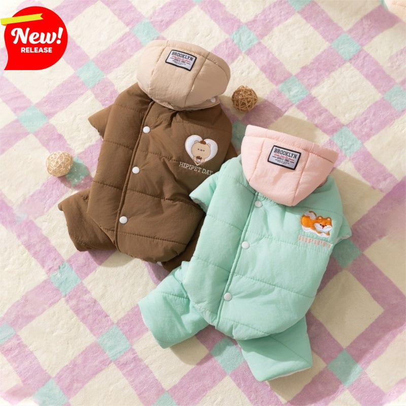 Autumn And Winter Corgi Dog Clothes With Removable Caps, Thick And Warm Four-legged Cotton Clothes, Medium-sized Dog Pet Clothing