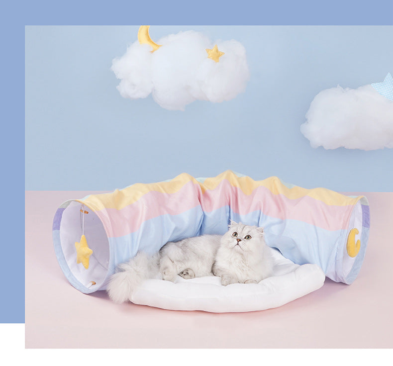 Collapsible Removable Cat Tunnel Tube With Cat Bed Set