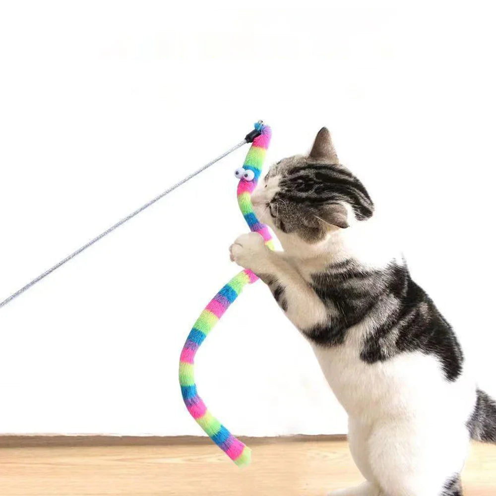 1PC Soft cartoon caterpillar, cat teasing stick, cat interactive toy, pet cat supplies, cat teasing accessories