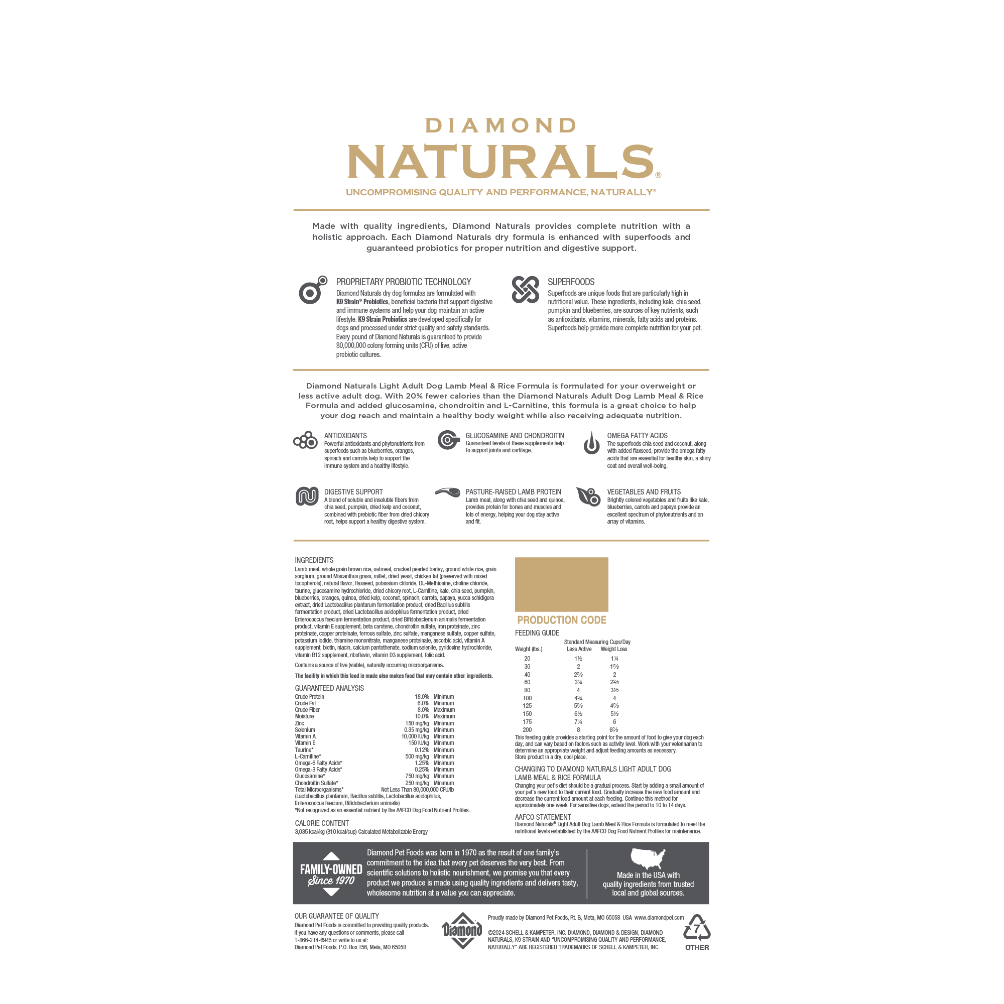 Diamond Naturals Adult Lite Lamb and Rice Dry Dog Food